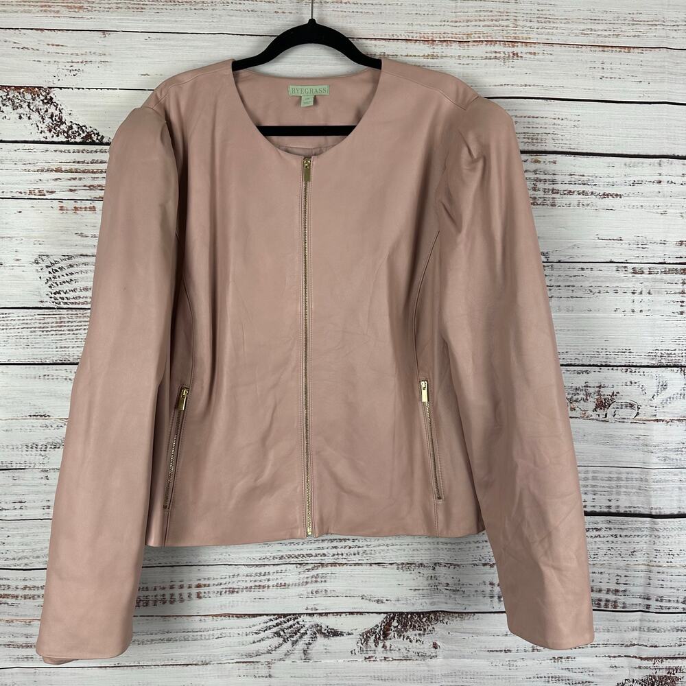 Womens RyeGrass Soft Leather Blush Pink Pleated Shoulder Moto Jacket Coat 3X